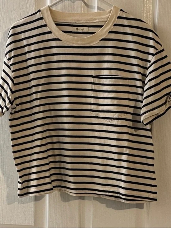 Madewell Cream and Black Striped Crewneck Tee - Picture 1 of 4